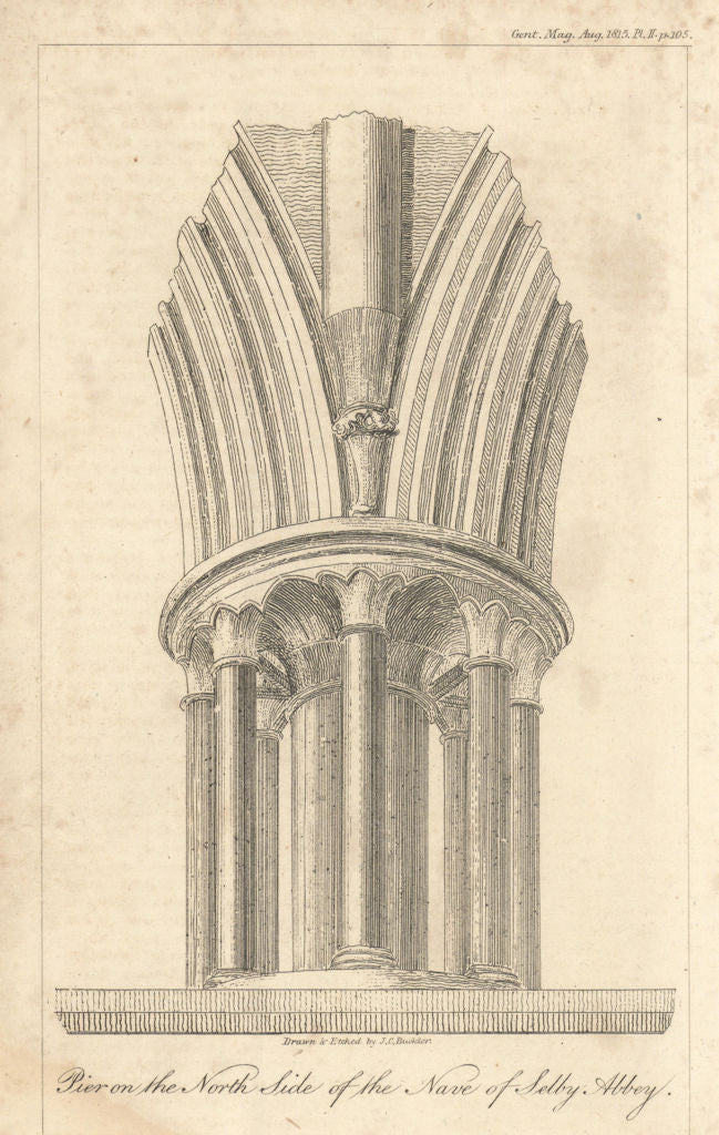 Pier on the North Side of the Nave of Selby Abbey, Yorkshire 1815 old print